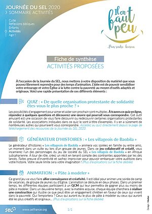 Sommaire des activités