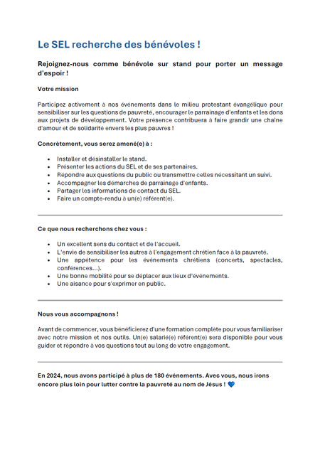 Texte d'annonce de recherche de Bénévoles pour le SEL